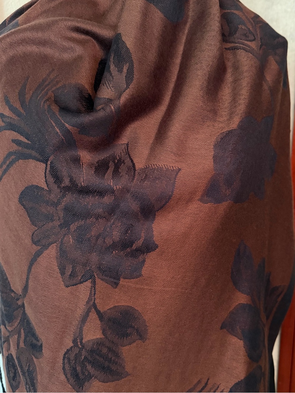 Pashmina Scarf Wrap Brown Black Floral - Picture 9 of 12